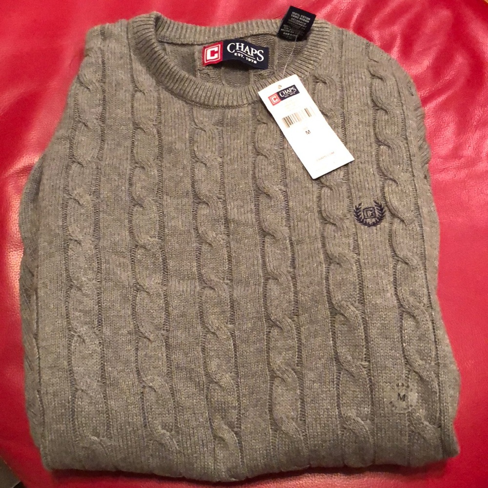 Chaps Men's Cable Crewneck Sweater in Taupe - Picture 3 of 4